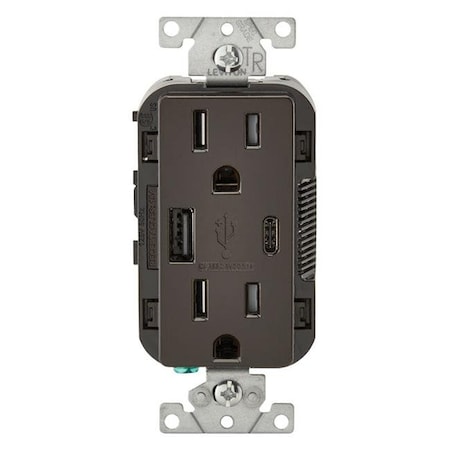 Leviton Leviton 3894524 15 amp 125 V Brown Outlet & USB Charger - Nema 5-15R 3894524